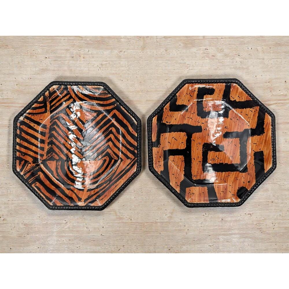 Raymond Waites International Octagon Salad Plates Batik Art Geometric Set of 2